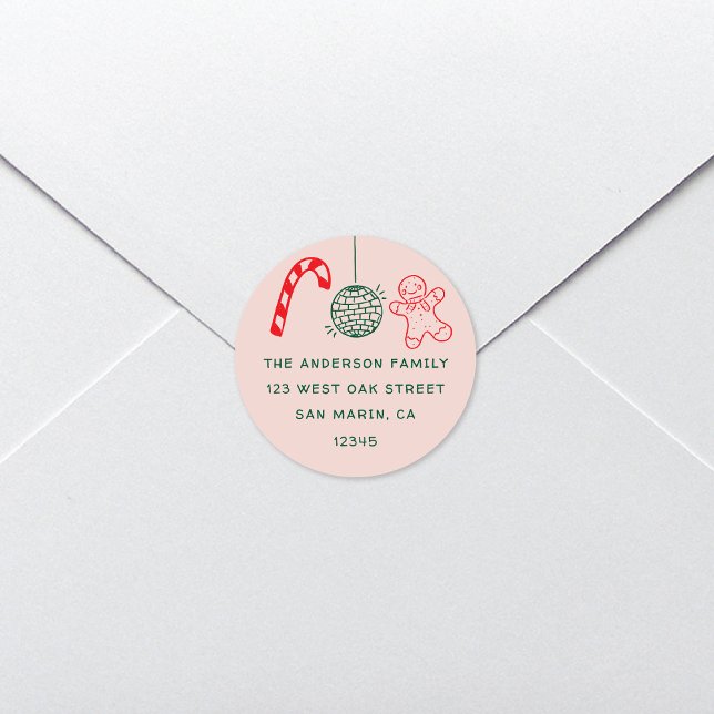 Sticker Rond Jolie Doodles de Noël Holiday Adresse de retour (Créateur téléchargé)