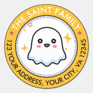 Sticker Rond Jolie Fantôme Jaune Halloween Adresse de retour