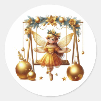 Sticker Rond Jolie fée de Noël