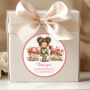 Sticker Rond Jolie Fée Rouge Florale Fille Anniversaire Merci 