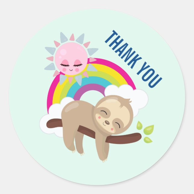 Sticker Rond Jolie fentes en azy avec Merci Sun & Rainbow (Devant)