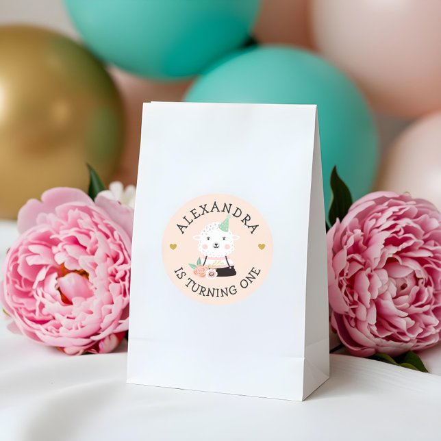 Sticker Rond Jolie fête d'agneau adorable animal (Cute Adorable Lamb Party Animal Classic Round Sticker)