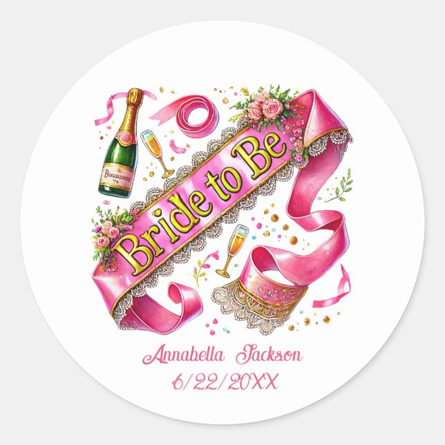 Sticker Rond Jolie fête de fiançailles Mariée ajouter un nom  (Devant)