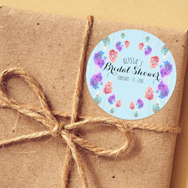 Sticker Rond Jolie Fête de Mariage Bohème Pastel Aquarelle Feui (Créateur téléchargé)