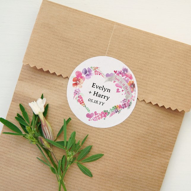 Sticker Rond Jolie Fête de Mariage Florale Cœur (Créateur téléchargé)