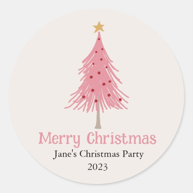 Sticker Rond Jolie fête de Noël rose pâle (Devant)