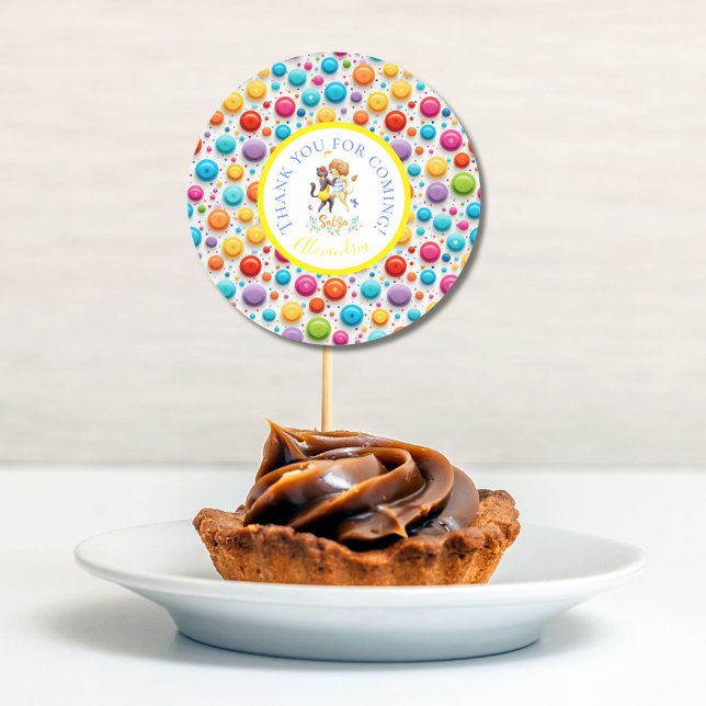 Sticker Rond Jolie fête des animaux de bois Lions Danser Salsa (Créateur téléchargé)