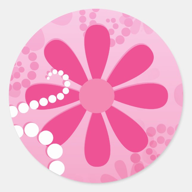 Sticker Rond Jolie Fille Abstraite Rose Fleurs Rétro (Devant)