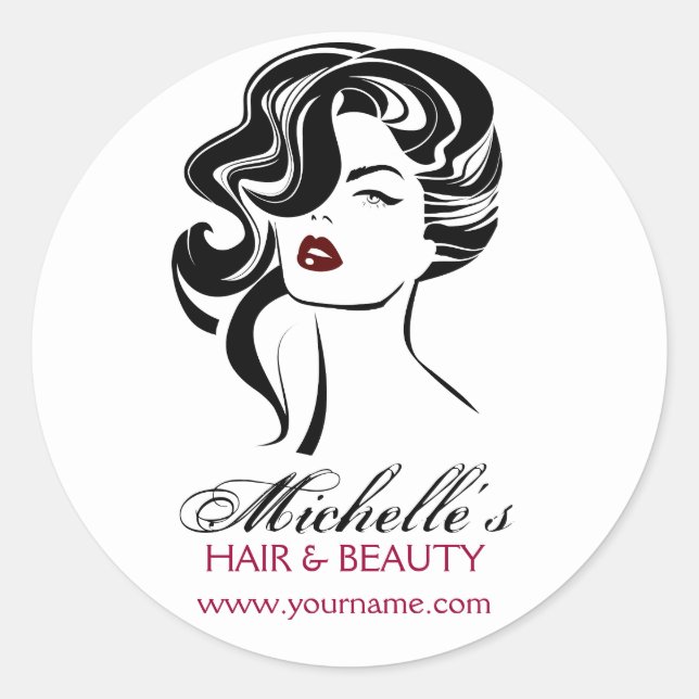 Sticker Rond Jolie fille avec cheveux ondulés Icône maquillage (Devant)