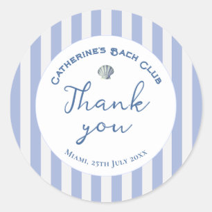 Sticker Rond Jolie fille bleue rayée cowgirl côtière Merci