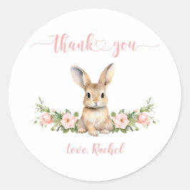 Sticker Rond Jolie Fille Bunny Rose 1er Merci d'anniversaire