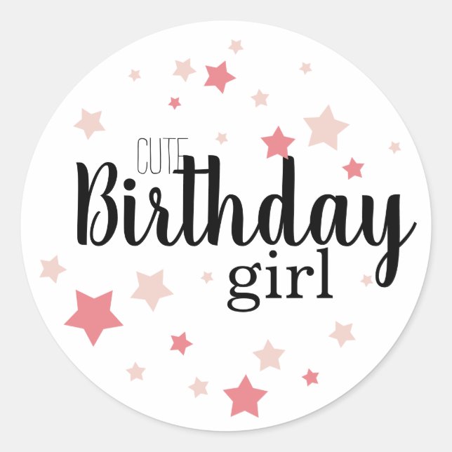 Sticker Rond Jolie fille d'anniversaire avec étoiles roses (Devant)