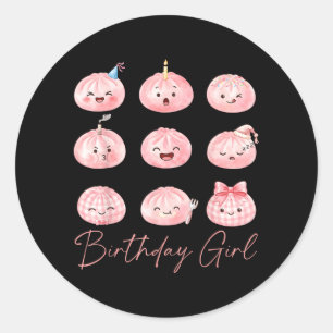 Sticker Rond Jolie Fille D'anniversaire Kawaii Amateurs De Boul