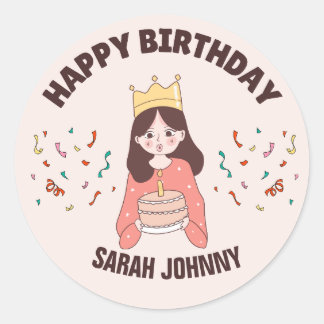 Sticker Rond Jolie Fille Princesse d'Anniversaire