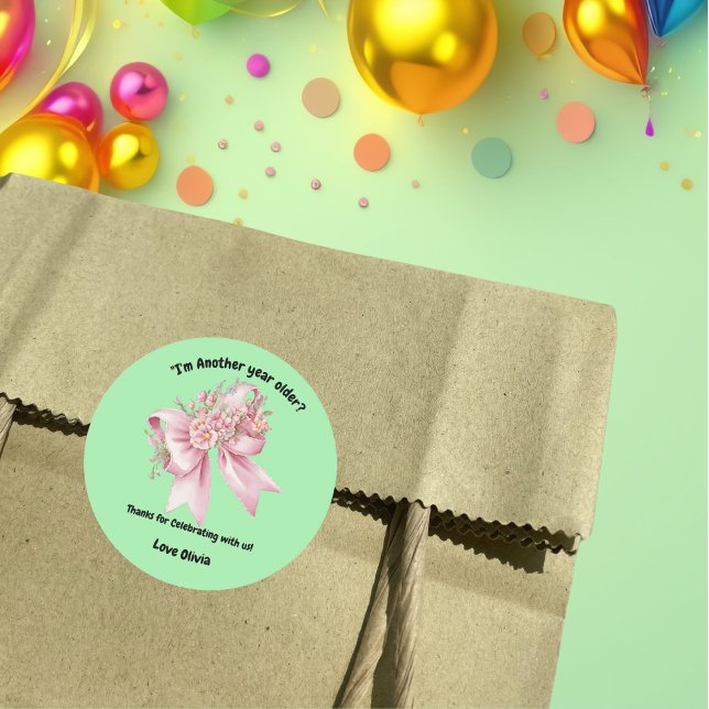Sticker Rond Jolie fille rose florale Bow Anniversaire (Créateur téléchargé)