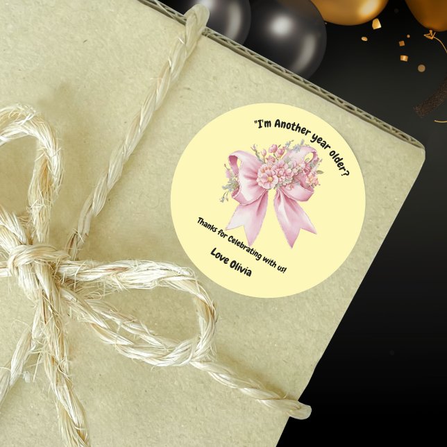 Sticker Rond Jolie fille rose florale Bow Anniversaire (Créateur téléchargé)