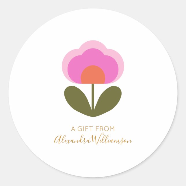 Sticker Rond Jolie Fleur Scandinave Personnalisée Un Cadeau De (Devant)