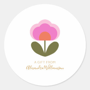 Sticker Rond Jolie Fleur Scandinave Personnalisée Un Cadeau De