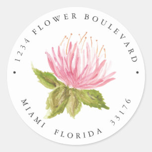 Sticker Rond Jolie fleur succulente rose verte Adresse de retou