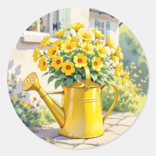 Sticker Rond Jolie Fleurs Jaunes dans la canne d'arrosage