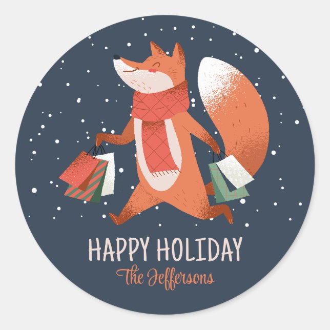 Sticker Rond Jolie Fox Snowy Vacances d'hiver Noël (Devant)