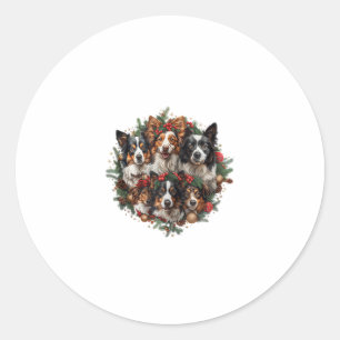 Sticker Rond Jolie frontière Collie Chiens Noël Wreath Holiday