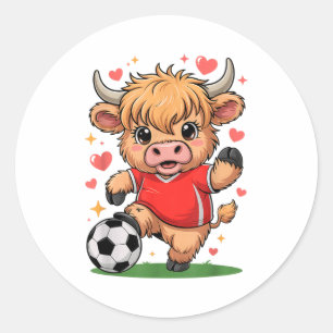 Sticker Rond Jolie Génisse de Football Juste Fille Qui Aime Co