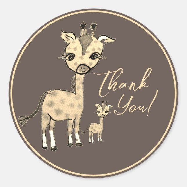 Sticker Rond Jolie girafe aquarelle rustique merci (Devant)