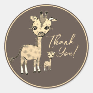 Sticker Rond Jolie Girafe Aquarelle Rustique Merci