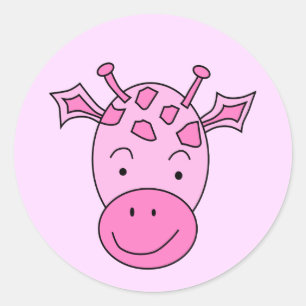 Sticker Rond Jolie Giraffe Rose.
