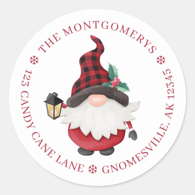 Sticker Rond Jolie Gnome de Noël Adresse de retour (Devant)
