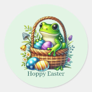 Sticker Rond Jolie grenouille de Pâques sautillante 