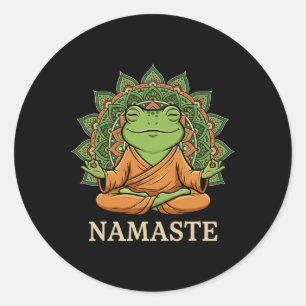 Sticker Rond Jolie grenouille méditante Bouddha Namasté Mandala