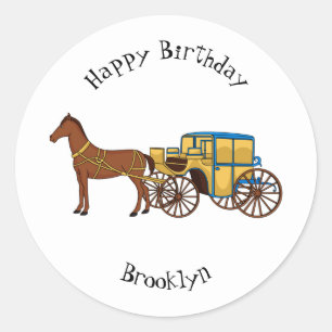 Sticker Rond Jolie illustration de cheval et de calèche royale