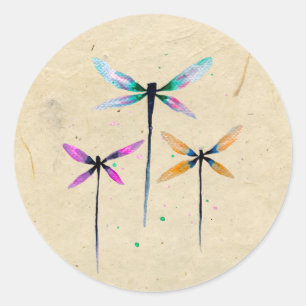 Sticker Rond Jolie libellule aquarelle rustique
