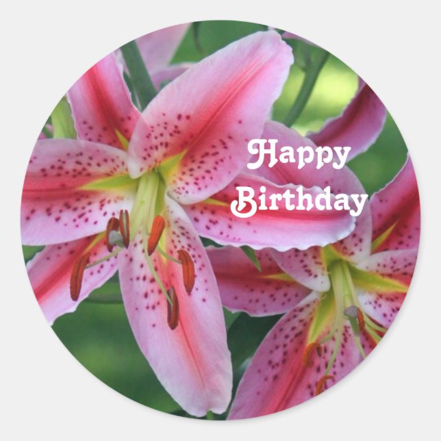 Sticker Rond Jolie Lily rose Photo Anniversaire (Devant)