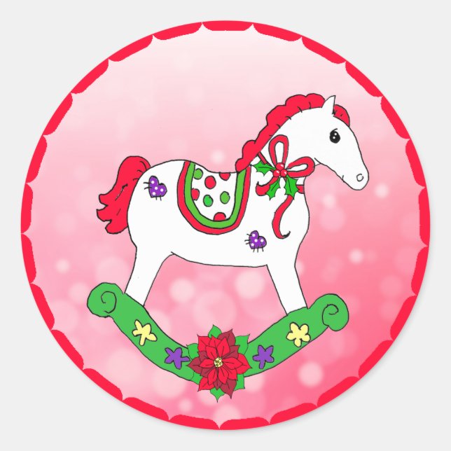 Sticker Rond Jolie Noël Rocse Horse Holiday (Devant)