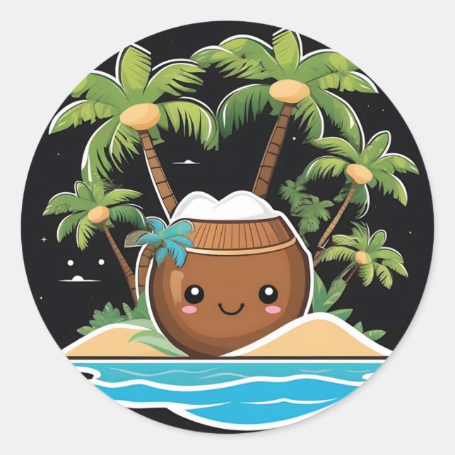 Sticker Rond Jolie noix de coco (Devant)