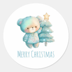 Sticker Rond Jolie Ours et Noël