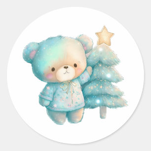 Sticker Rond Jolie Ours et Noël
