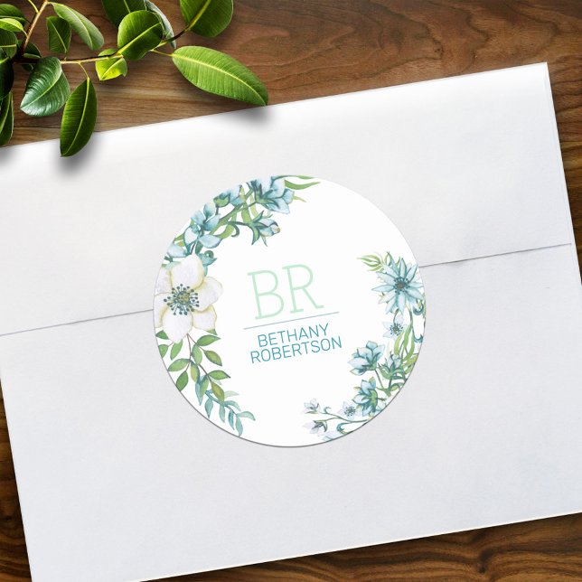 Sticker Rond Jolie papeterie florale aquarelle personnalisée (Créateur téléchargé)