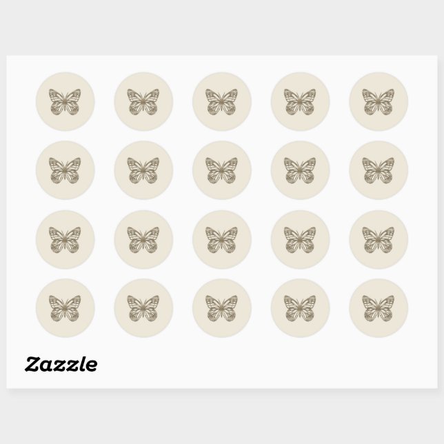 Sticker Rond Jolie Papillon en Or (Feuille)
