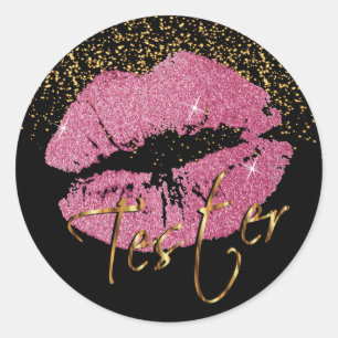 Sticker Rond Jolie Parties scintillant rose lèvres 3 - Tester