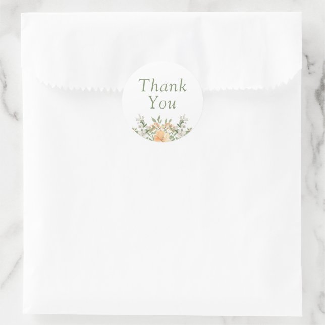 Sticker Rond Jolie Pêche et Mariage floral blanc (Sac)