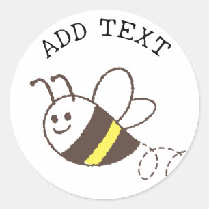 Sticker Rond Jolie petite abeille volant Baby shower blanc