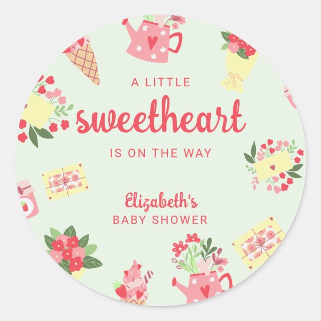 Sticker Rond Jolie petite amoureuse sur le chemin Baby shower (Devant)