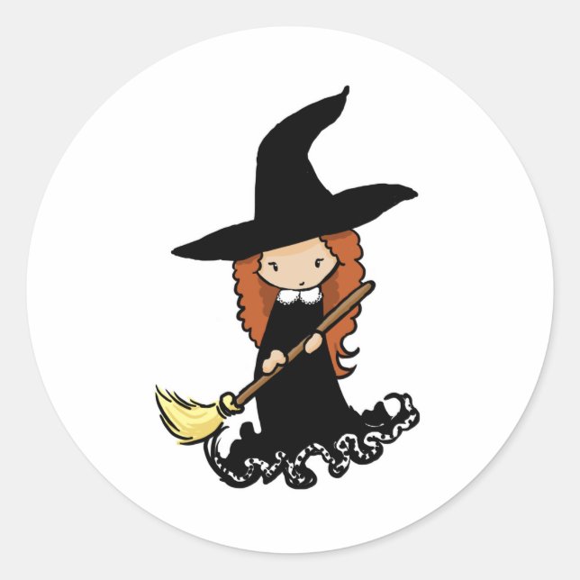 Sticker Rond Jolie petite fille sorcière (Devant)