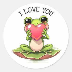 Sticker Rond Jolie petite grenouille tenant un cœur Je t'aime