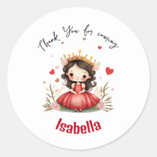 Sticker Rond Jolie petite princesse avec robe rouge