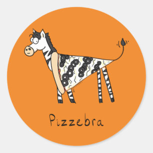 Sticker Rond Jolie Pizza Drôle Zebra Cartoon pour enfants